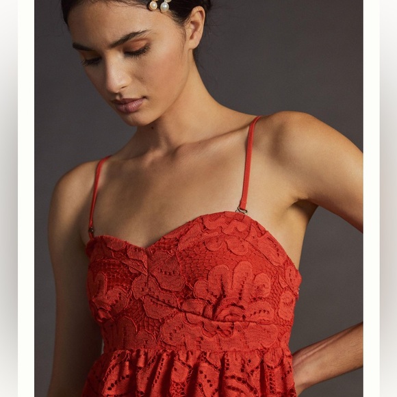 Anthropologie Maeve Red Lace Mini Dress Size Medium New Without Tags - Picture 2 of 6